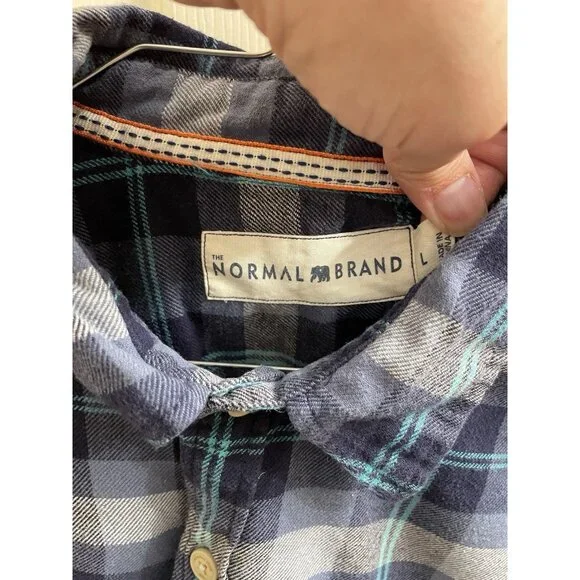 Normal Brand Shirt Mens Large Blue Gray Plaid Button Down Long Sleeve - Picture 7 of 12